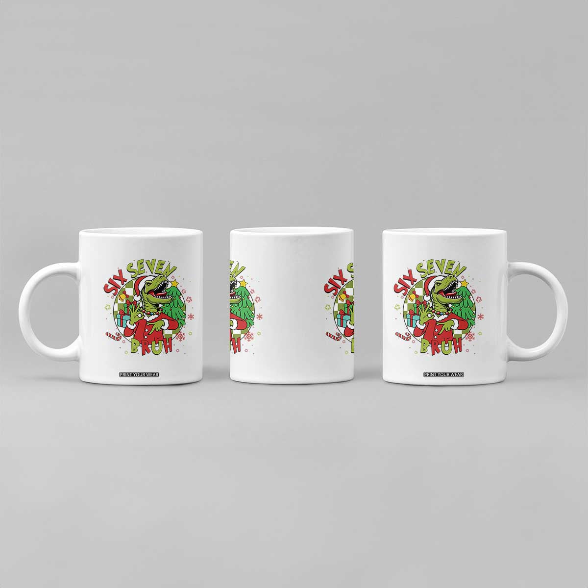 Funny Christmas Dinosaur Lover Gift Coffee Mug Trending Six Seven Bruh TS12 Print Your Wear
