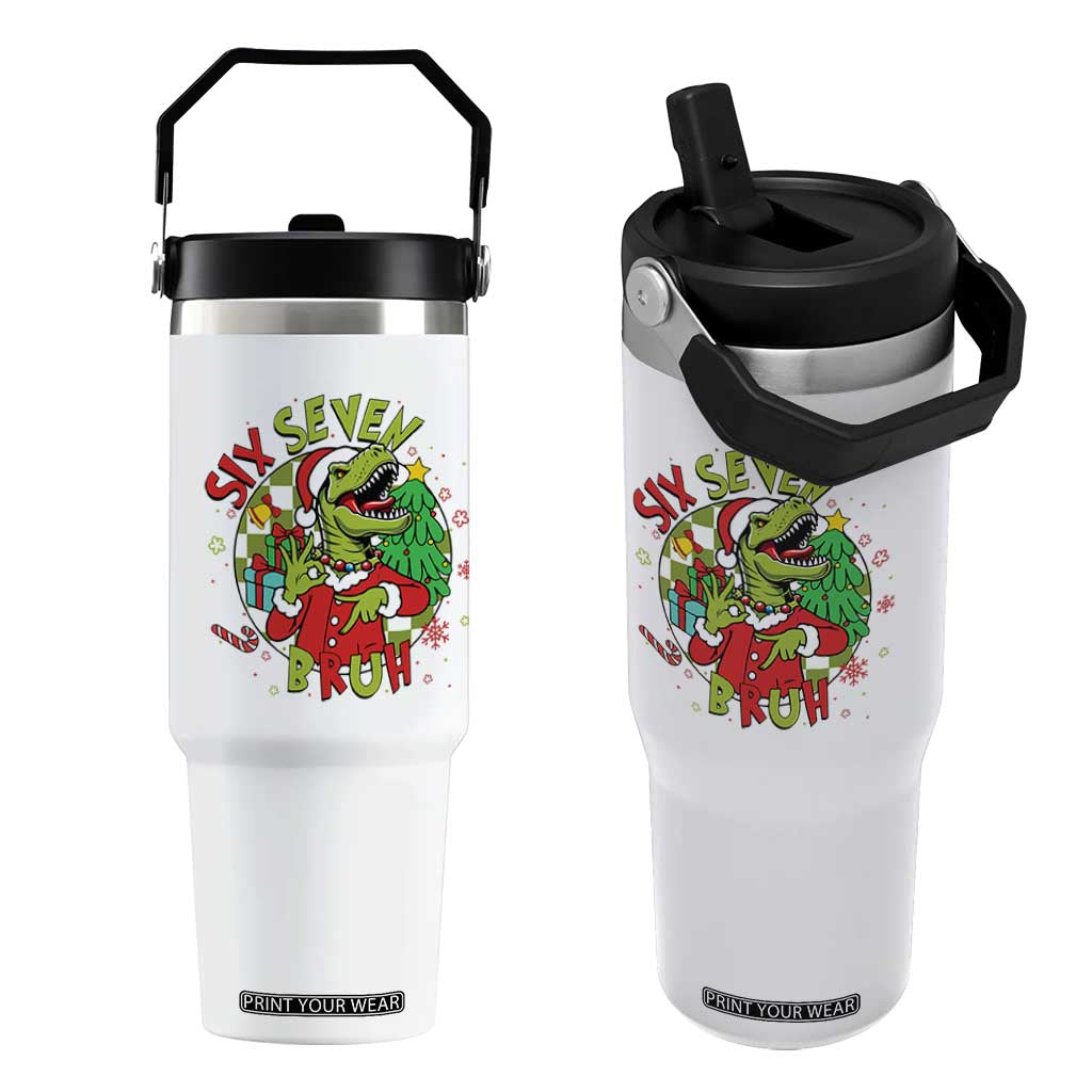 Funny Christmas Dinosaur Lover Gift Flip Straw Tumbler Trending Six Seven Bruh TS12 One Size: 30 oz White Print Your Wear