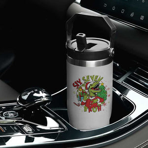 Funny Christmas Dinosaur Lover Gift Flip Straw Tumbler Trending Six Seven Bruh TS12 Print Your Wear