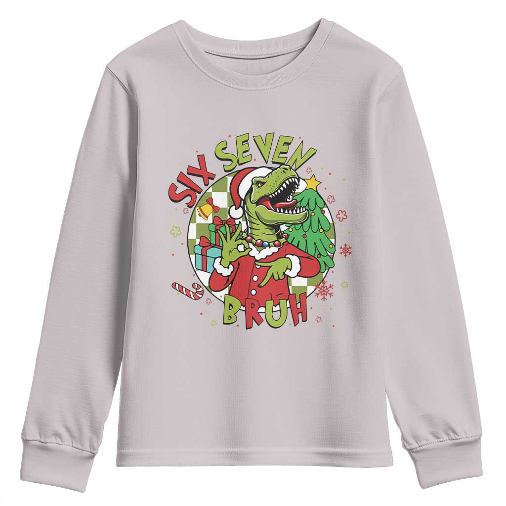Funny Christmas Dinosaur Lover Gift Youth Sweatshirt Trending Six Seven Bruh TS12 Ice Gray Print Your Wear