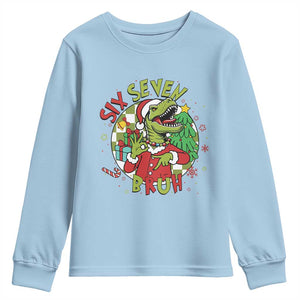 Funny Christmas Dinosaur Lover Gift Youth Sweatshirt Trending Six Seven Bruh TS12 Light Blue Print Your Wear