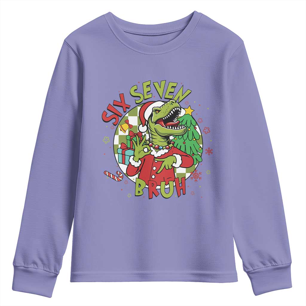 Funny Christmas Dinosaur Lover Gift Youth Sweatshirt Trending Six Seven Bruh TS12 Violet Print Your Wear