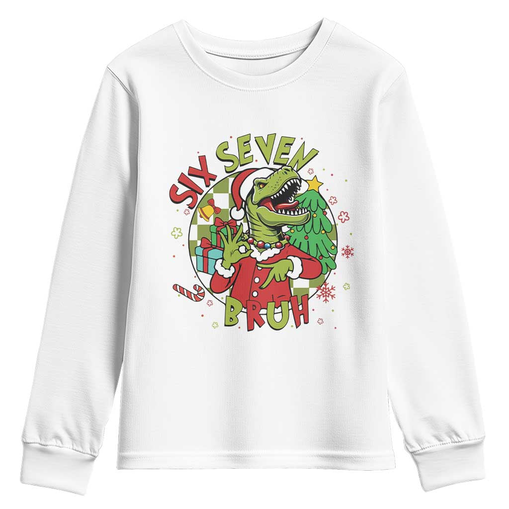 Funny Christmas Dinosaur Lover Gift Youth Sweatshirt Trending Six Seven Bruh TS12 White Print Your Wear