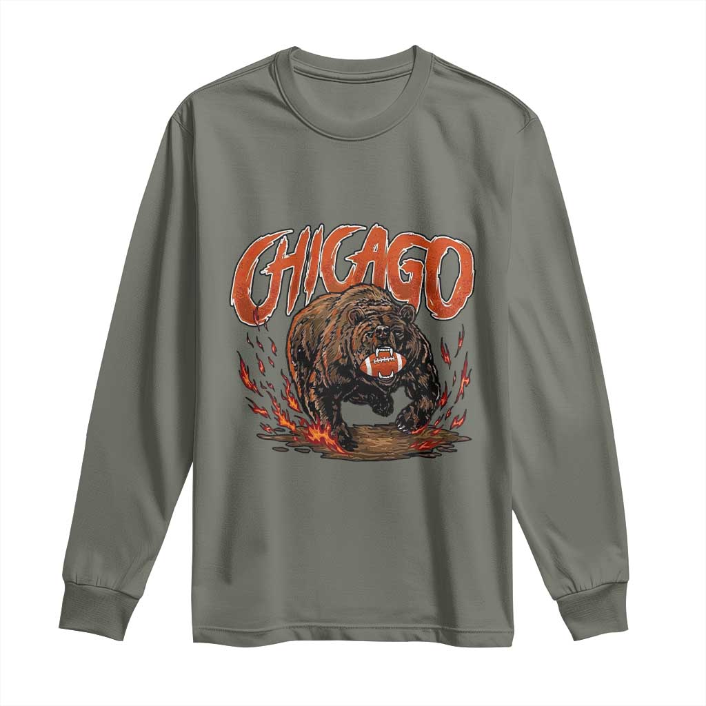 Chicago Football Fan Long Sleeve Shirt Gift For Sports Lovers TS12 Military Green Print Your Wear