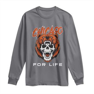 Chicago Football Lovers Long Sleeve Shirt Bear Skull Gothic Fan Gift TS12 Charcoal Print Your Wear