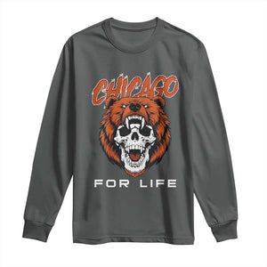 Chicago Football Lovers Long Sleeve Shirt Bear Skull Gothic Fan Gift TS12 Dark Heather Print Your Wear