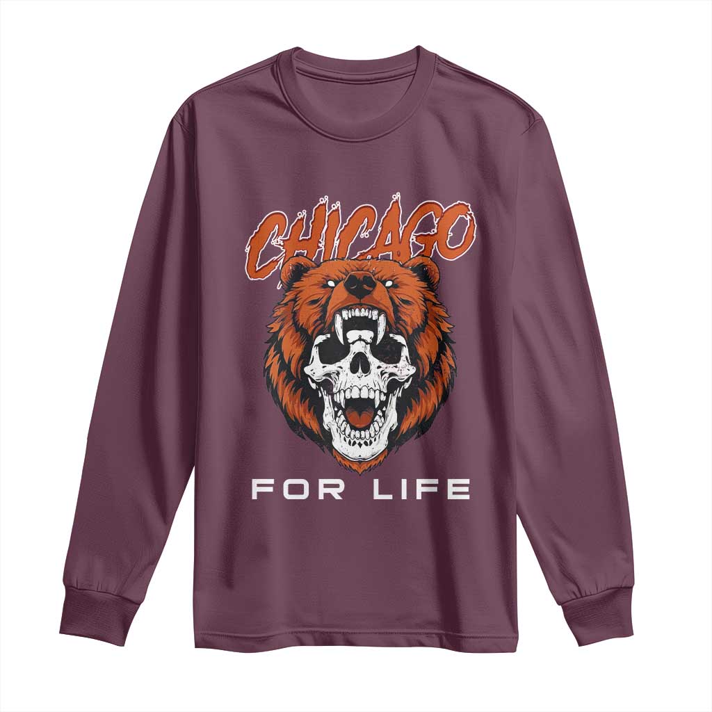 Chicago Football Lovers Long Sleeve Shirt Bear Skull Gothic Fan Gift TS12 Maroon Print Your Wear