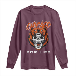 Chicago Football Lovers Long Sleeve Shirt Bear Skull Gothic Fan Gift TS12 Maroon Print Your Wear