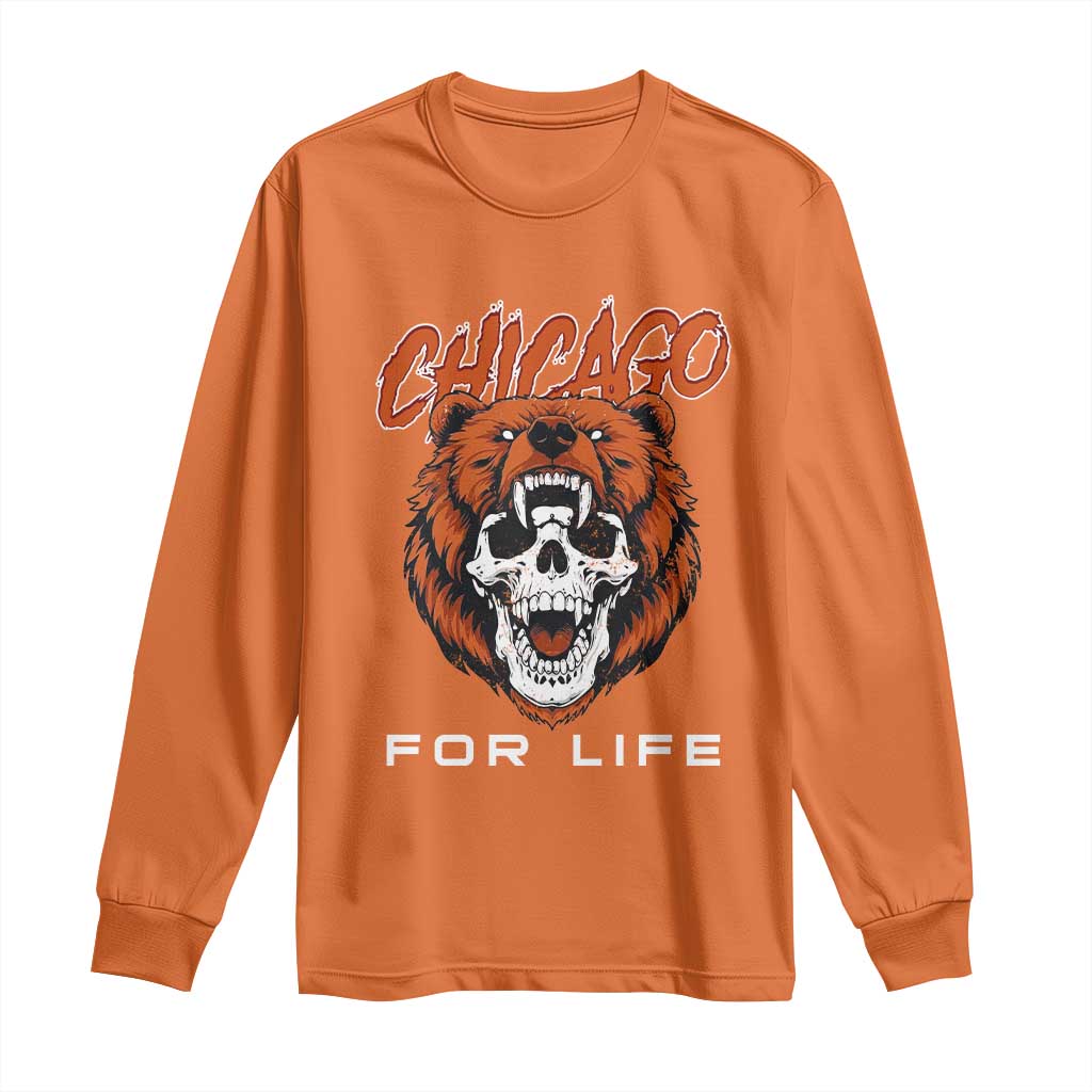 Chicago Football Lovers Long Sleeve Shirt Bear Skull Gothic Fan Gift TS12 Orange Print Your Wear