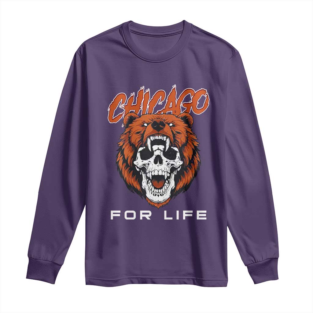 Chicago Football Lovers Long Sleeve Shirt Bear Skull Gothic Fan Gift TS12 Purple Print Your Wear