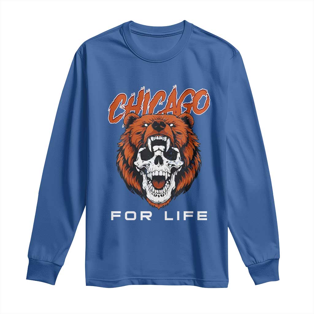 Chicago Football Lovers Long Sleeve Shirt Bear Skull Gothic Fan Gift TS12 Royal Blue Print Your Wear