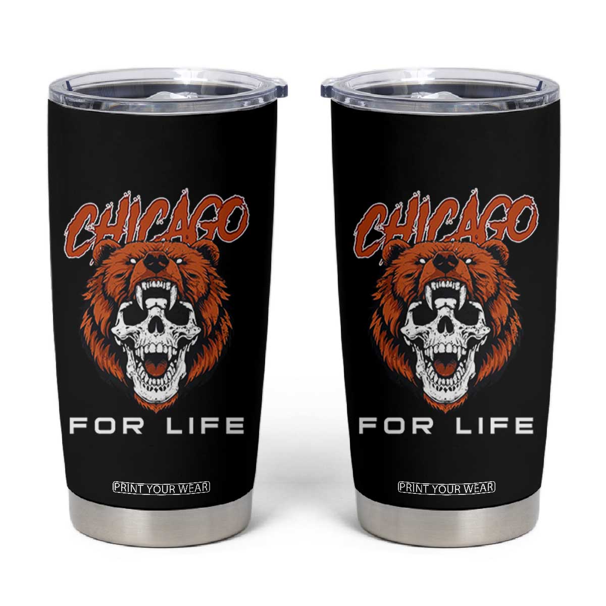 Chicago Football Lovers Tumbler Cup Bear Skull Gothic Fan Gift TS12 Black Print Your Wear