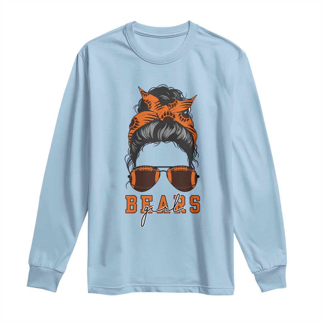Bears Girl Messy Bun Fan Long Sleeve Shirt Chicago Football Lovers Gift TS12 Light Blue Print Your Wear