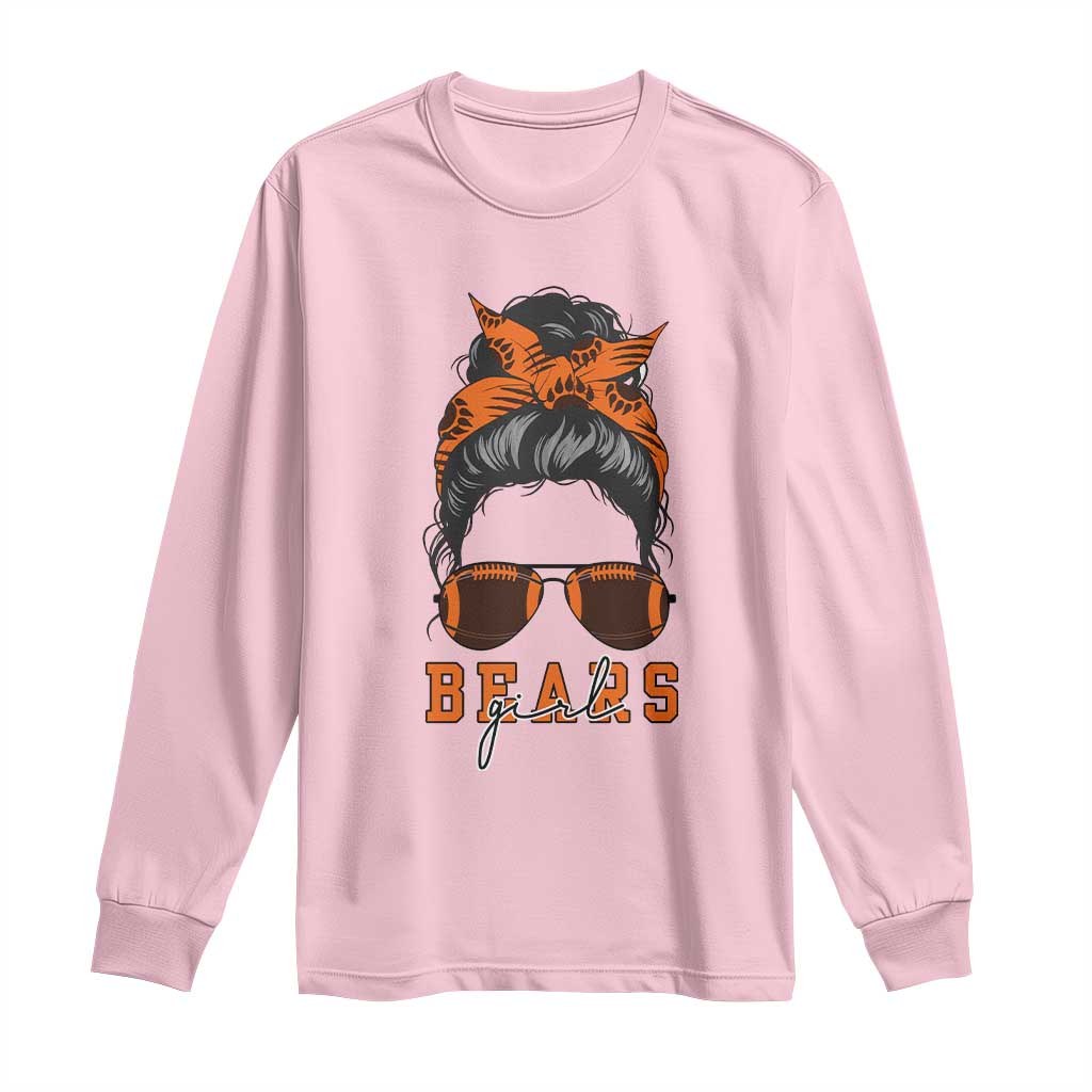 Bears Girl Messy Bun Fan Long Sleeve Shirt Chicago Football Lovers Gift TS12 Light Pink Print Your Wear