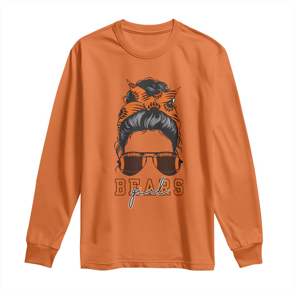 Bears Girl Messy Bun Fan Long Sleeve Shirt Chicago Football Lovers Gift TS12 Orange Print Your Wear