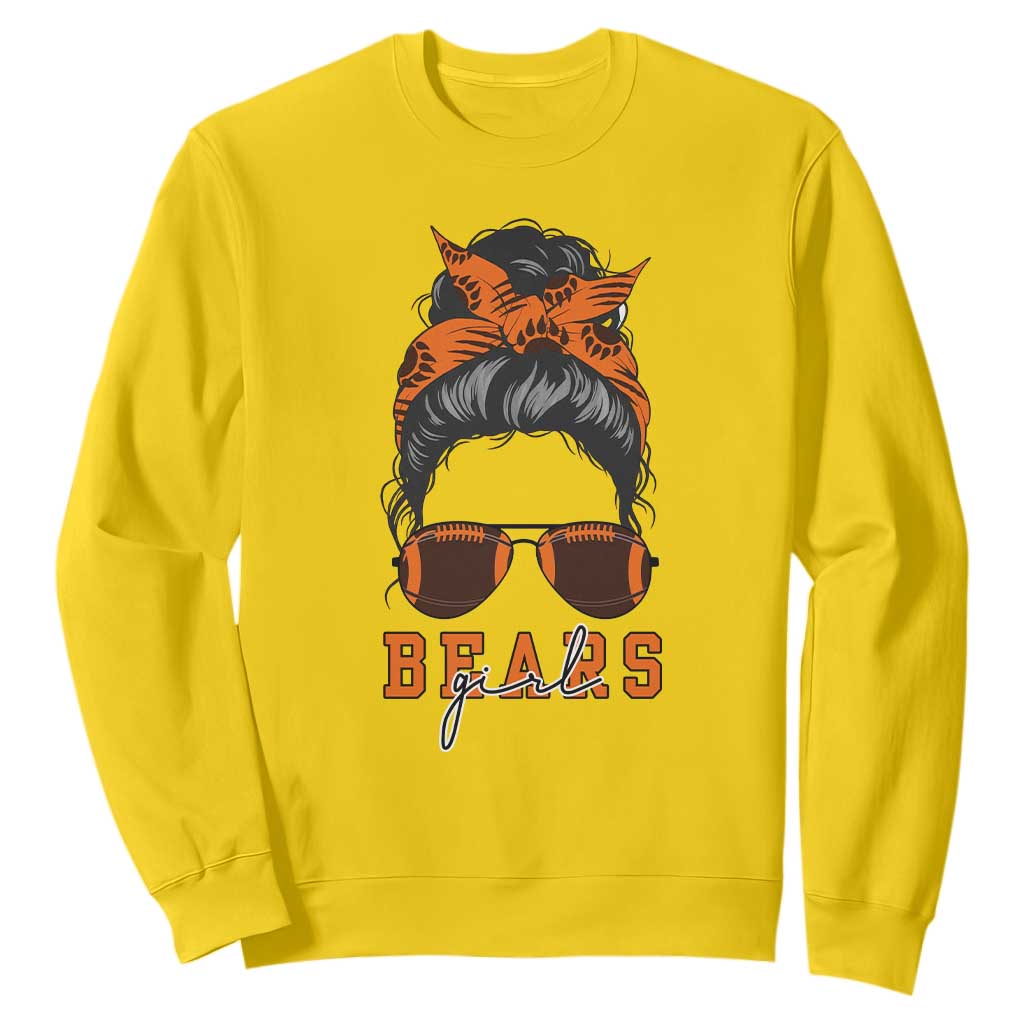Bears Girl Messy Bun Fan Sweatshirt Chicago Football Lovers Gift TS12 Daisy Print Your Wear