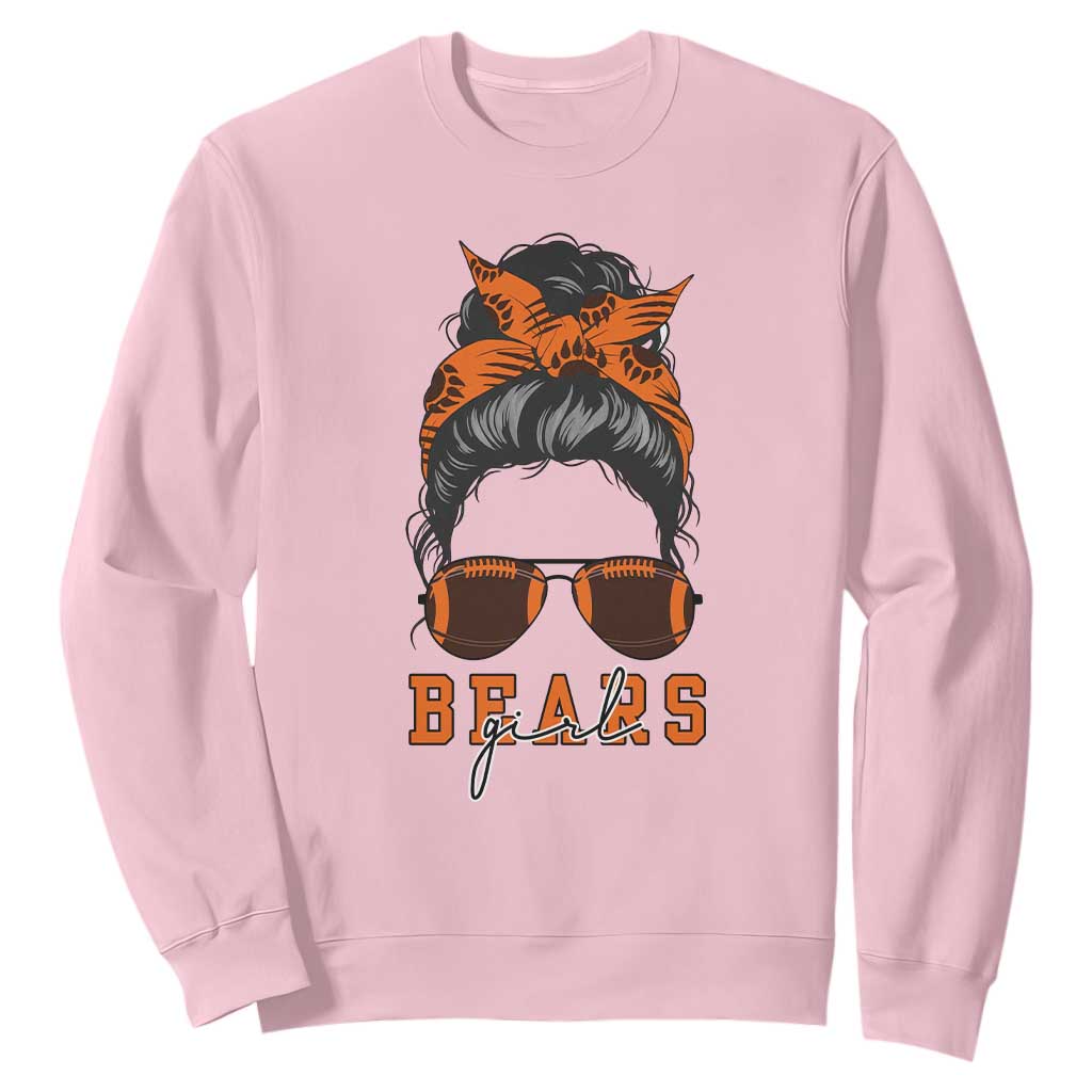 Bears Girl Messy Bun Fan Sweatshirt Chicago Football Lovers Gift TS12 Light Pink Print Your Wear