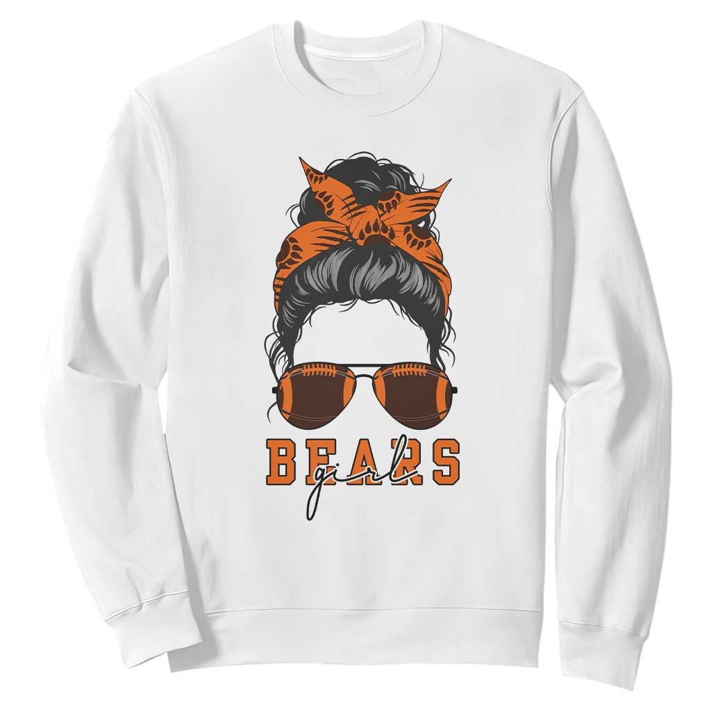 Bears Girl Messy Bun Fan Sweatshirt Chicago Football Lovers Gift TS12 White Print Your Wear