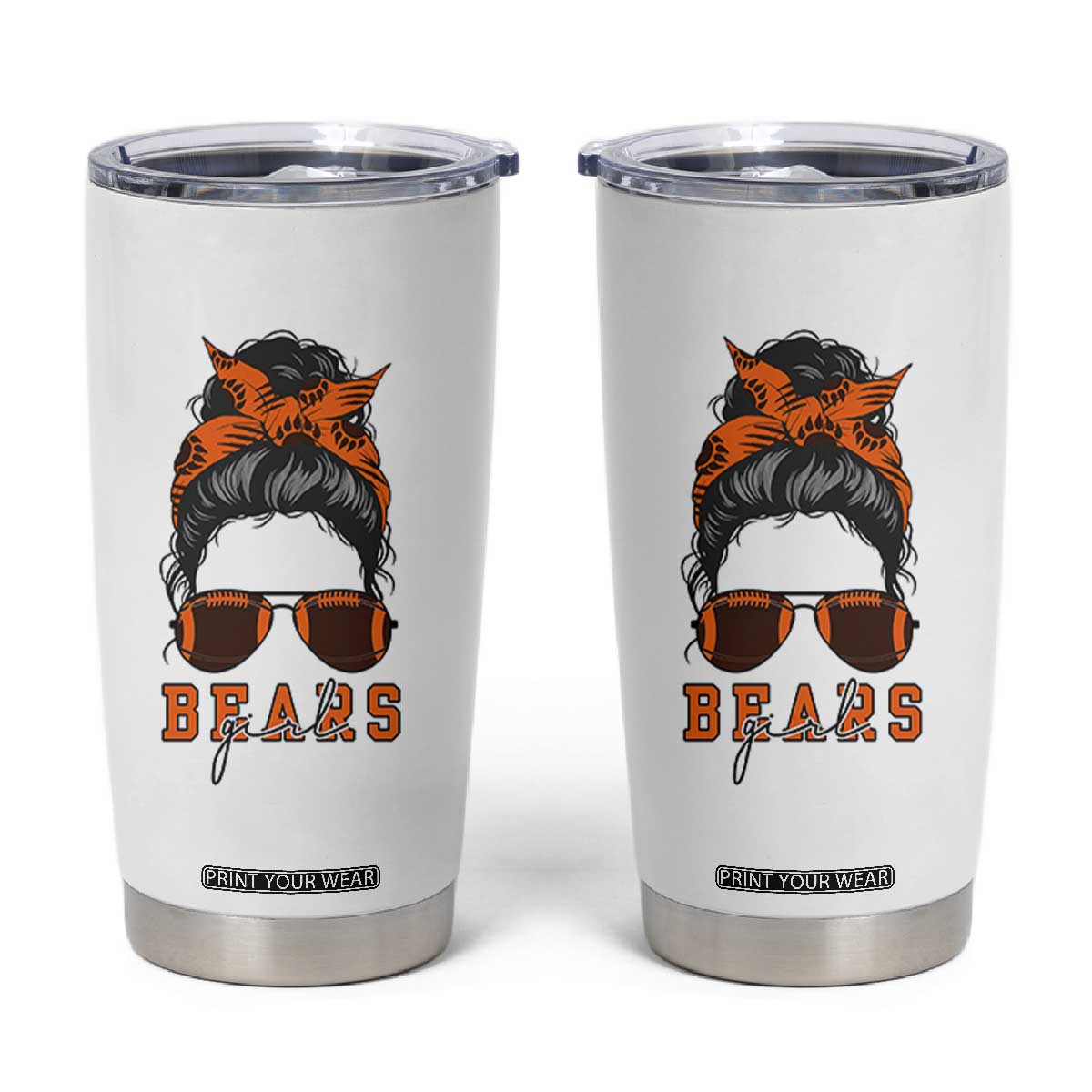 Bears Girl Messy Bun Fan Tumbler Cup Chicago Football Lovers Gift TS12 White Print Your Wear