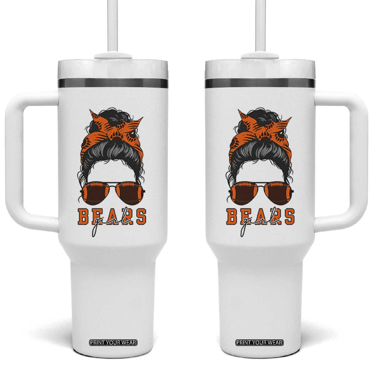 Girl Messy Bun Fan Tumbler With Handle CFB Lovers Gift TS12 One Size: 40 oz White Print Your Wear