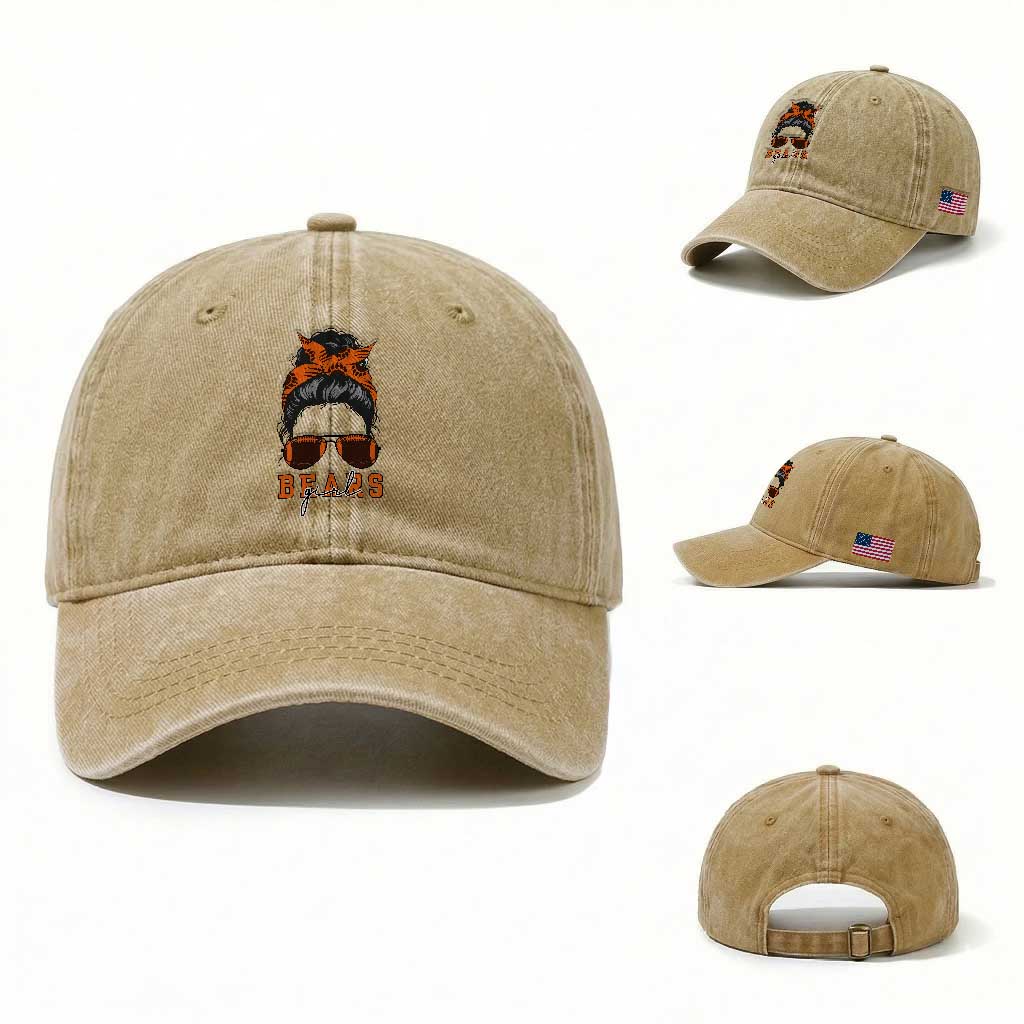 Girl Messy Bun Fan Washed Cotton Baseball Cap CFB Lovers Gift TS12 Washed Cap Universal Fit Khaki Print Your Wear