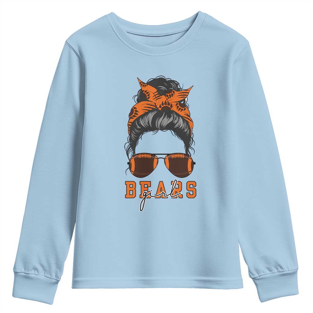 Girl Messy Bun Fan Youth Sweatshirt - CFB College Football Lovers Gift TS12 Light Blue Print Your Wear