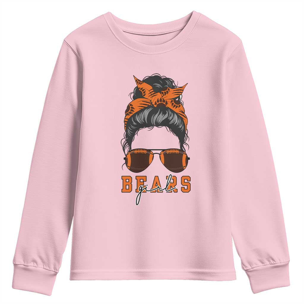 Girl Messy Bun Fan Youth Sweatshirt - CFB College Football Lovers Gift TS12 Light Pink Print Your Wear