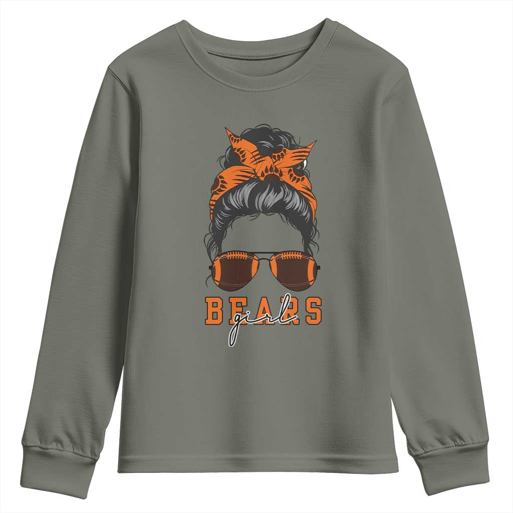 Girl Messy Bun Fan Youth Sweatshirt - CFB College Football Lovers Gift TS12 Military Green Print Your Wear