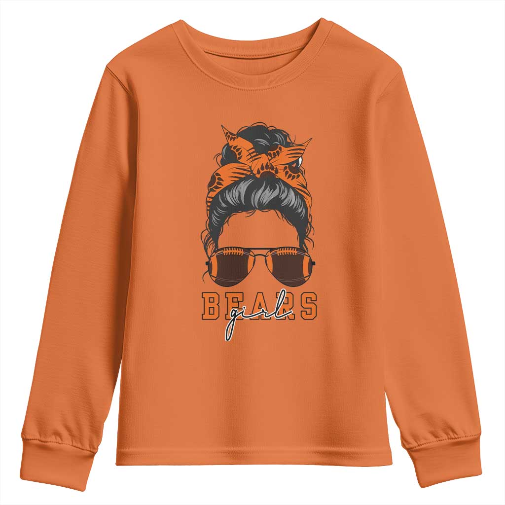 Girl Messy Bun Fan Youth Sweatshirt - CFB College Football Lovers Gift TS12 Orange Print Your Wear