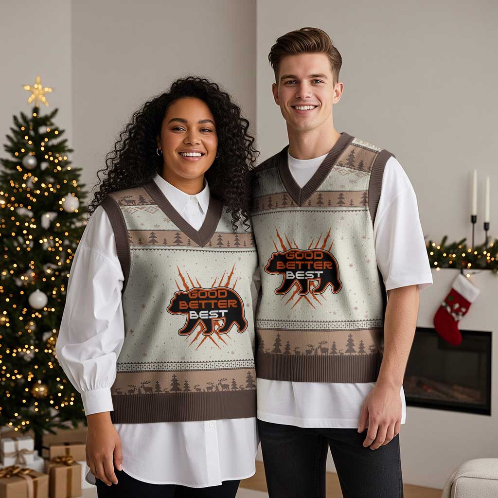 Good Better Best Motivational V-Neck Knit Sweater Vest CFB Lover Gift TS12 Mocha Mousse Print Your Wear