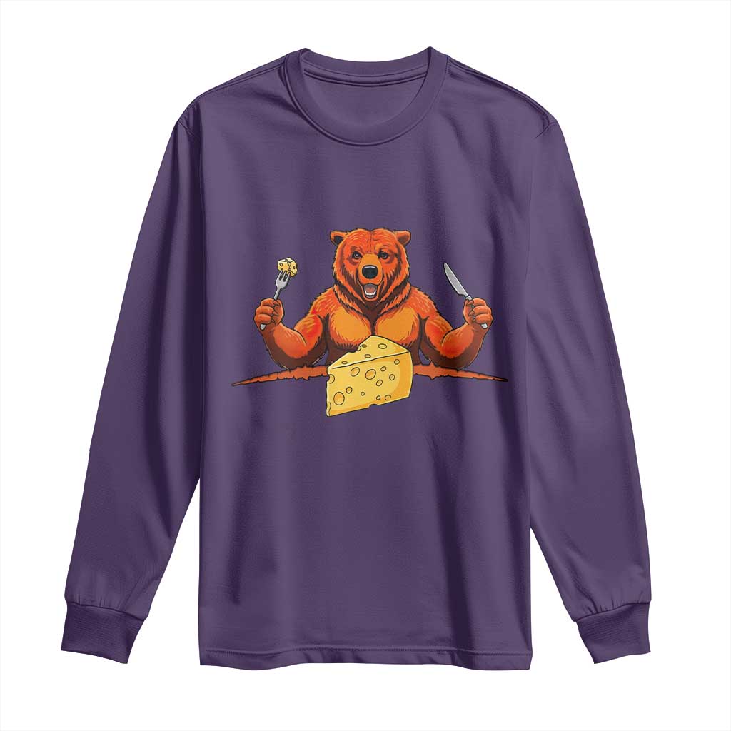 Chicago Football Rival Gift Long Sleeve Shirt Funny Bear Eating Cheese TS12 Purple Print Your Wear