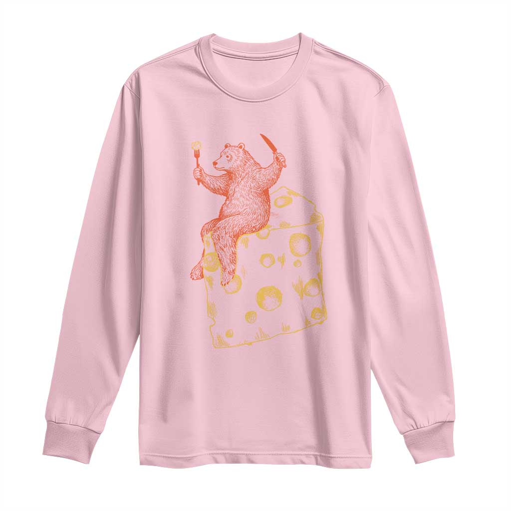 Chicago Vs Wisconsin Football Rivalry Long Sleeve Shirt Funny Bear Eating Cheese TS12 Light Pink Print Your Wear