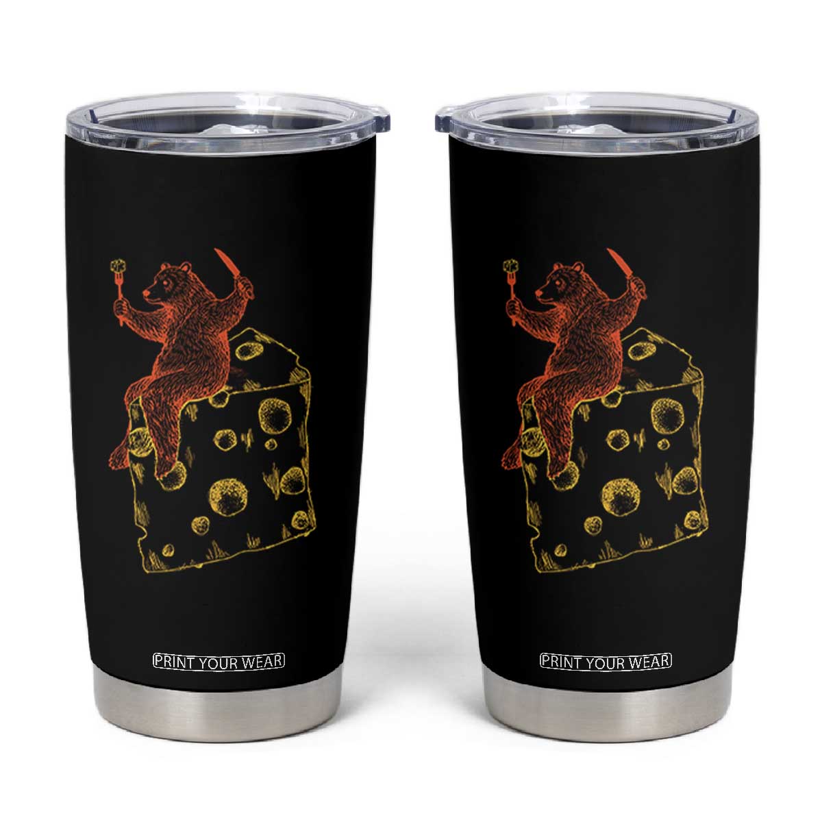 Chicago Vs Wisconsin Football Rivalry Tumbler Cup Funny Bear Eating Cheese TS12 Black Print Your Wear