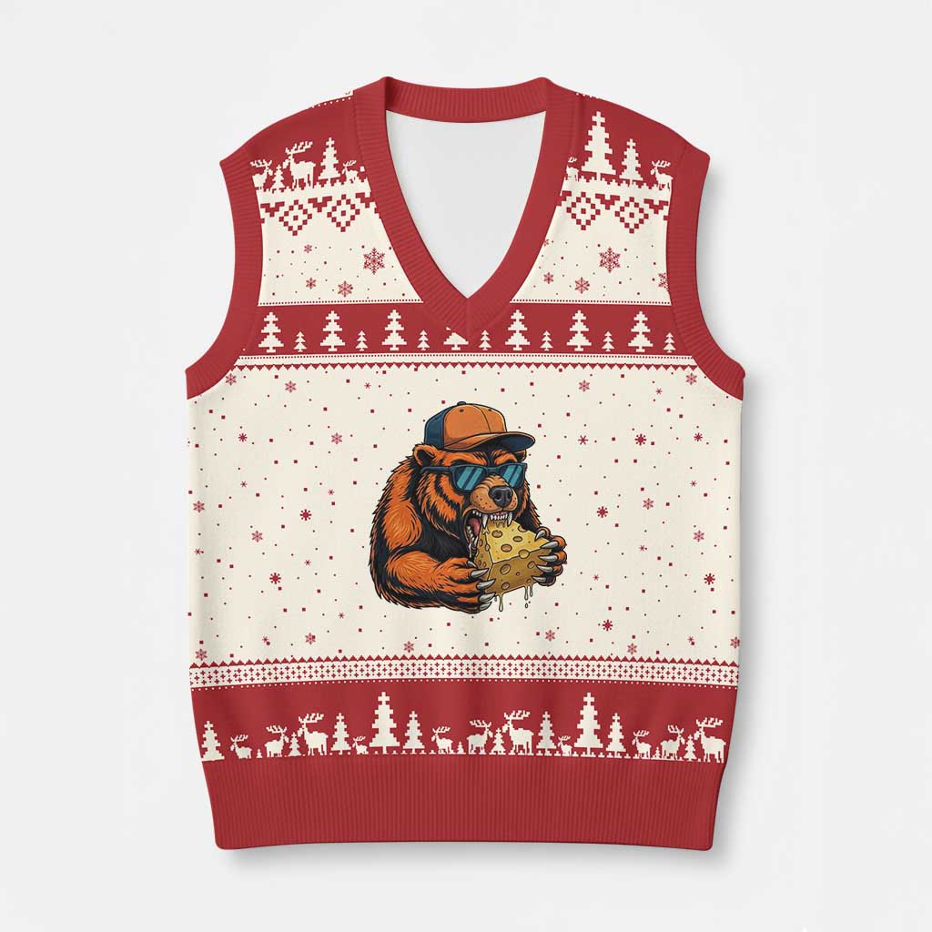 Funny Br Eating CHZ Joke Game Day V-Neck Knit Sweater Vest Gift For Football Lovers TS12 Beige Red Print Your Wear