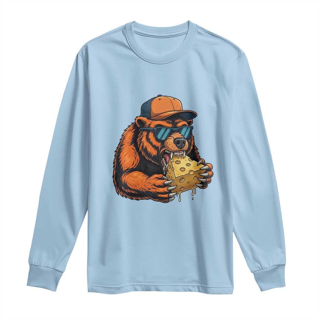 Funny Bear Eating Cheese Joke Game Day Long Sleeve Shirt Gift For Football Lovers TS12 Light Blue Print Your Wear