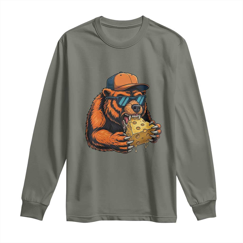 Funny Bear Eating Cheese Joke Game Day Long Sleeve Shirt Gift For Football Lovers TS12 Military Green Print Your Wear