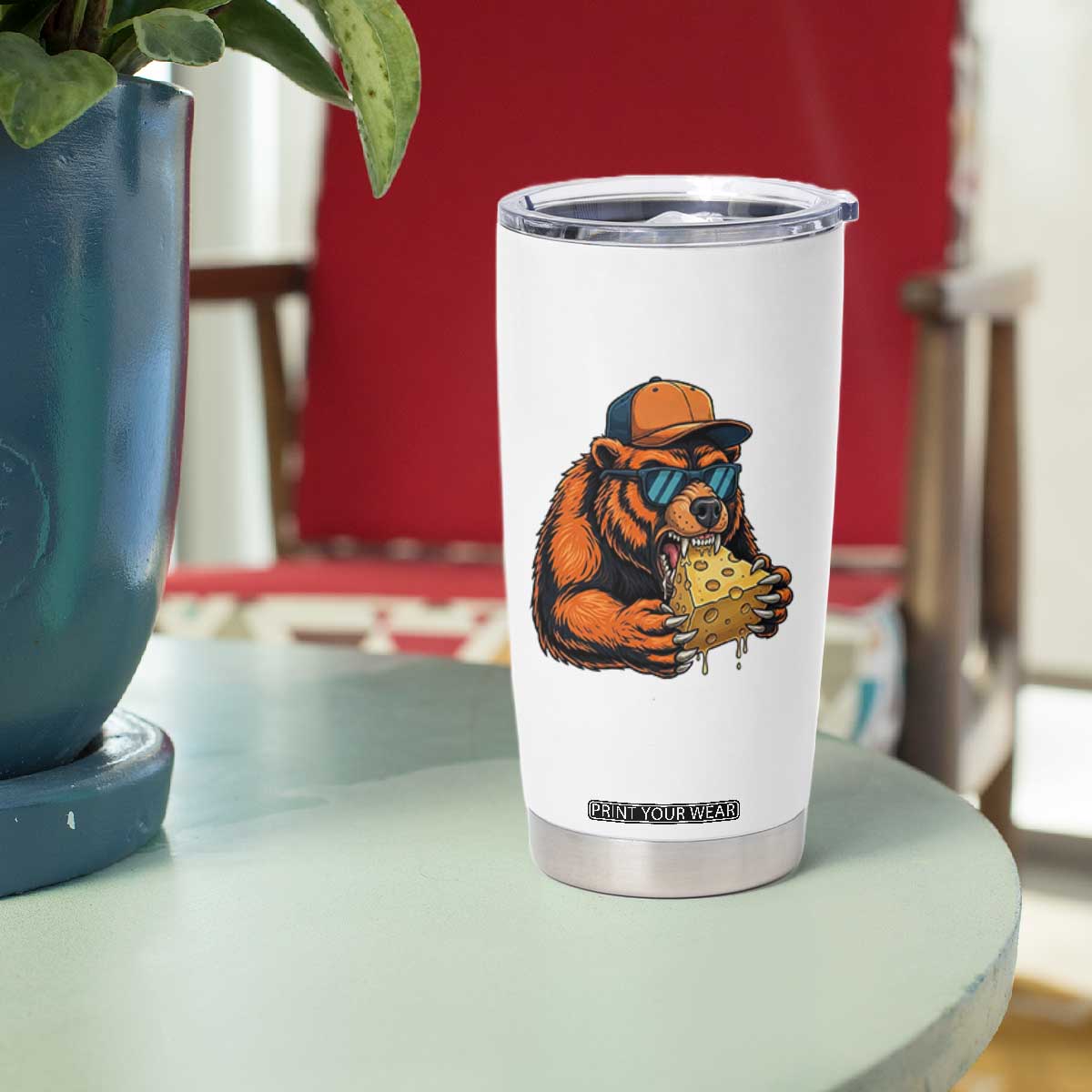 Funny Bear Eating Cheese Joke Game Day Tumbler Cup Gift For Football Lovers TS12 Print Your Wear