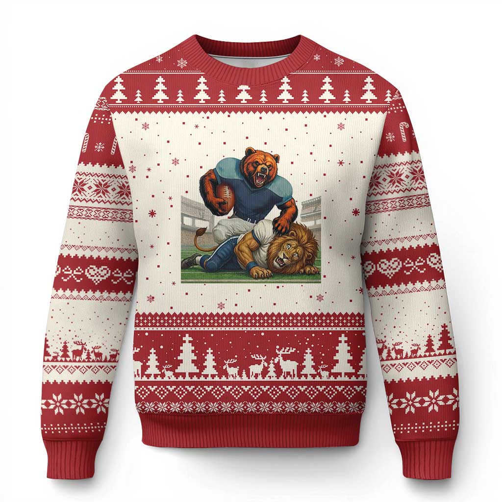 Football Rival Gift Ugly Christmas Sweater Fierce Br Defeating Lio TS12 Beige Red Print Your Wear