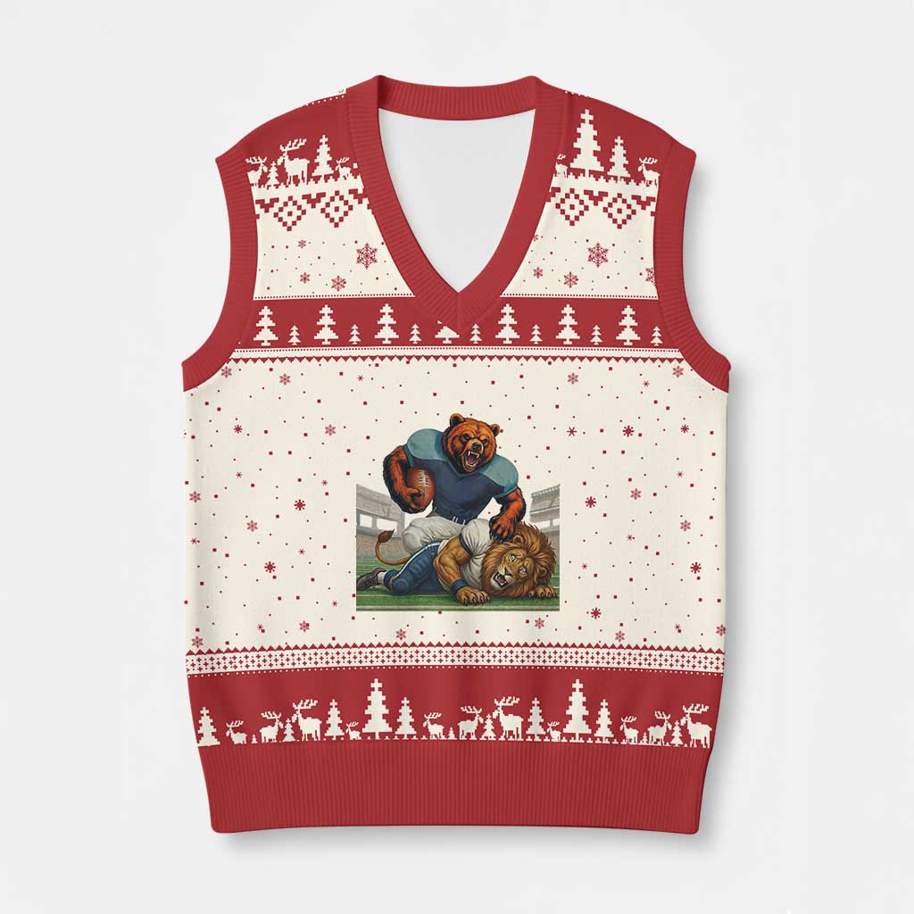 Football Rival Gift V-Neck Knit Sweater Vest Fierce Br Defeating Lio TS12 Beige Red Print Your Wear