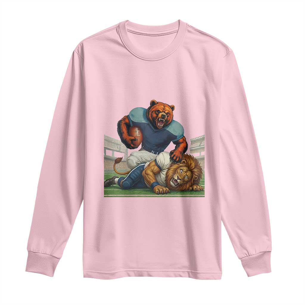 Chicago Football Rival Gift Long Sleeve Shirt Fierce Bear Defeating Lion TS12 Light Pink Print Your Wear