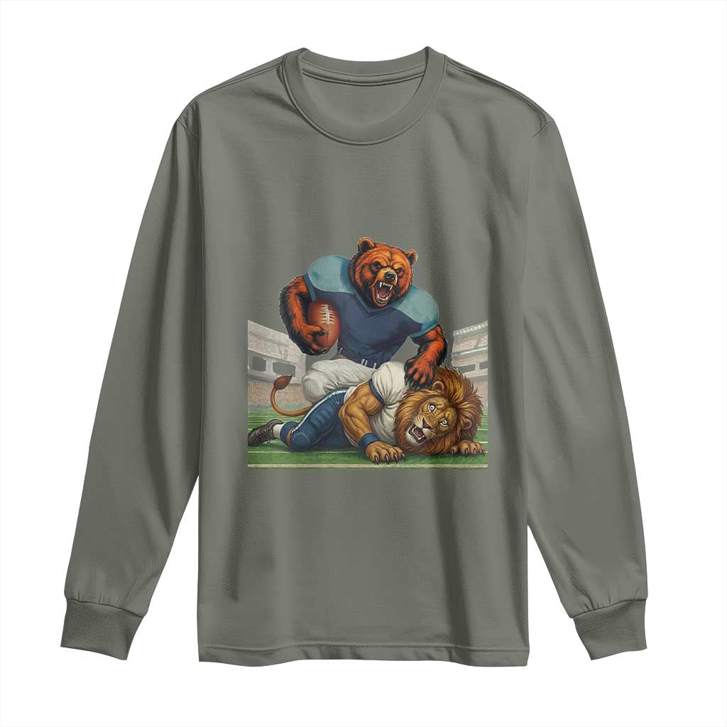 Chicago Football Rival Gift Long Sleeve Shirt Fierce Bear Defeating Lion TS12 Military Green Print Your Wear