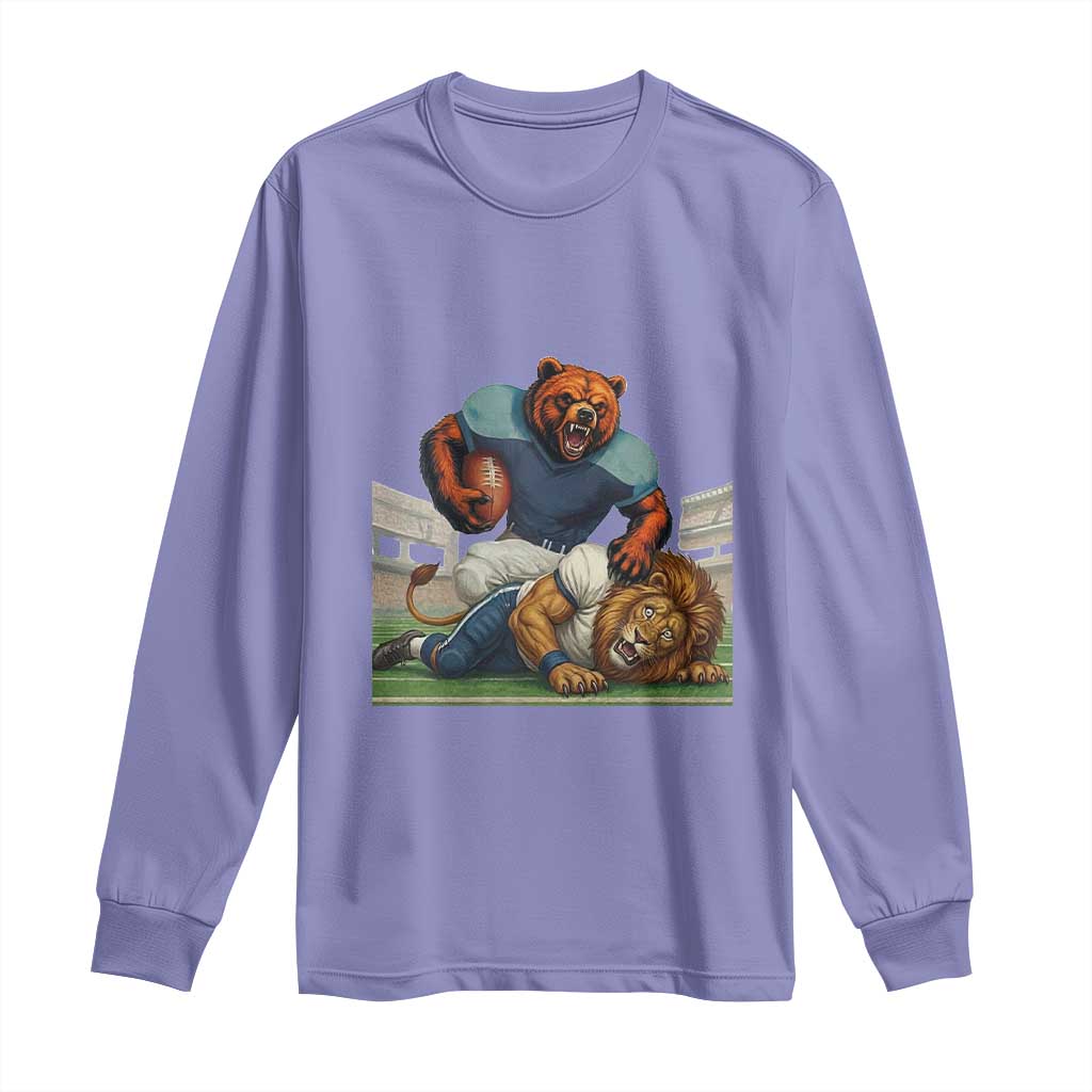 Chicago Football Rival Gift Long Sleeve Shirt Fierce Bear Defeating Lion TS12 Violet Print Your Wear