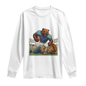 Chicago Football Rival Gift Long Sleeve Shirt Fierce Bear Defeating Lion TS12 White Print Your Wear