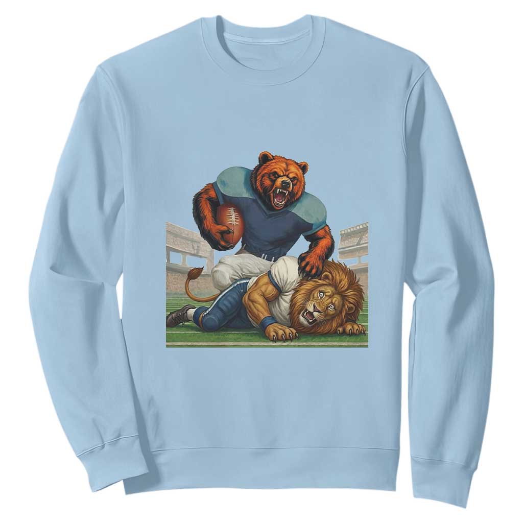 Chicago Football Rival Gift Sweatshirt Fierce Bear Defeating Lion TS12 Light Blue Print Your Wear