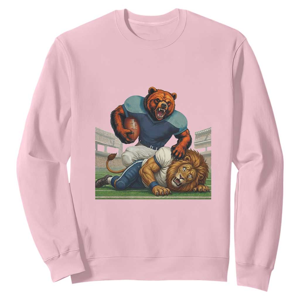 Chicago Football Rival Gift Sweatshirt Fierce Bear Defeating Lion TS12 Light Pink Print Your Wear