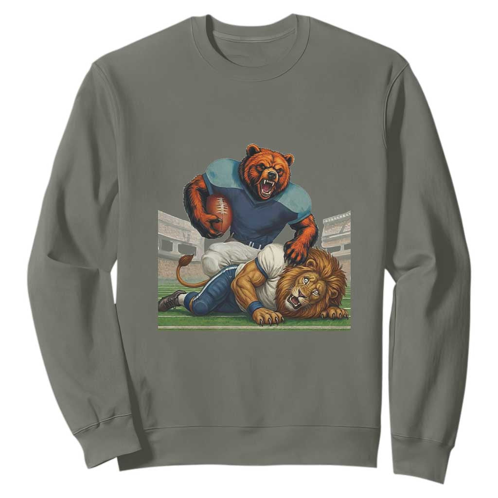 Chicago Football Rival Gift Sweatshirt Fierce Bear Defeating Lion TS12 Military Green Print Your Wear