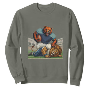 Chicago Football Rival Gift Sweatshirt Fierce Bear Defeating Lion TS12 Military Green Print Your Wear