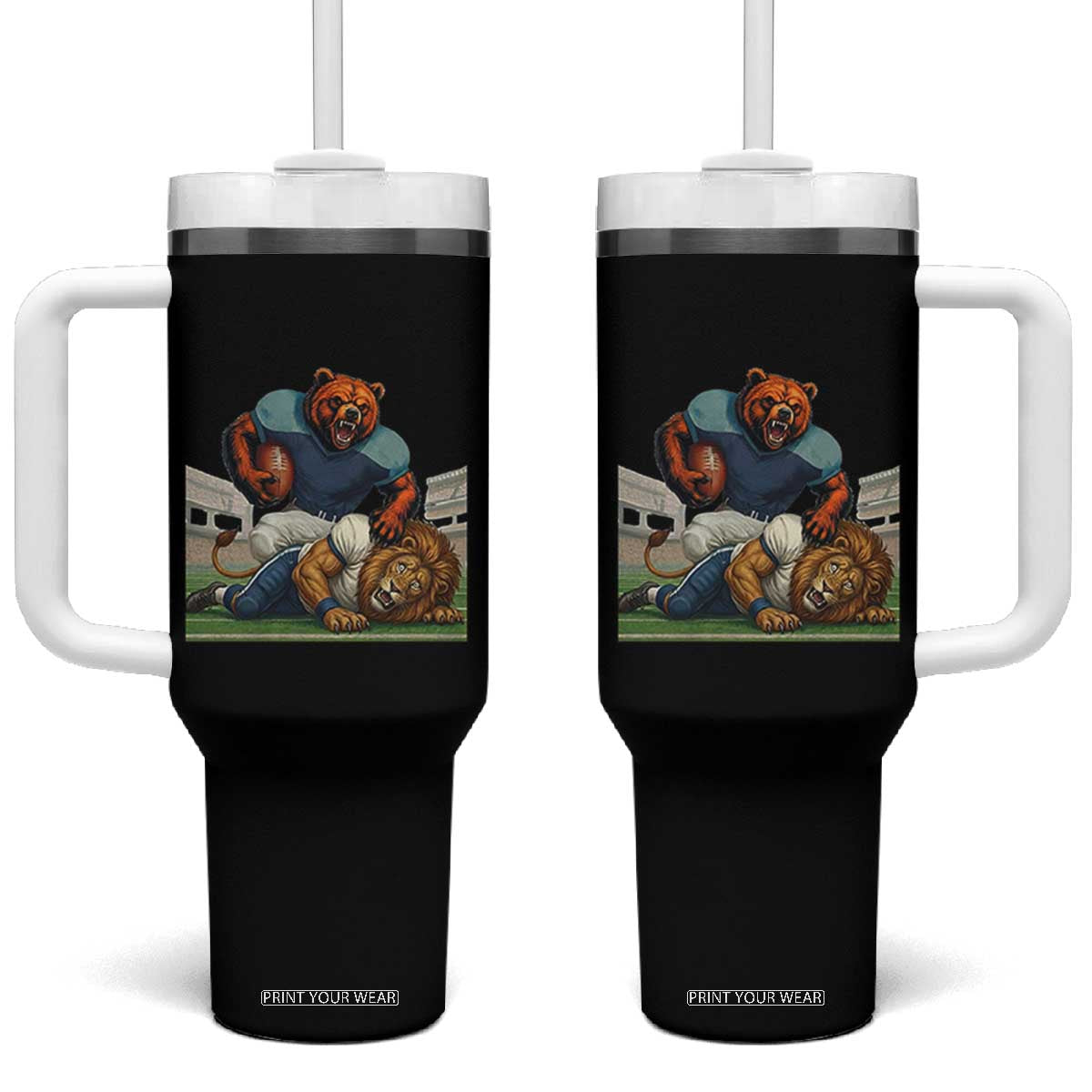 Football Rival Gift Tumbler With Handle Fierce Br Defeating Lio TS12 One Size: 40 oz Black Print Your Wear