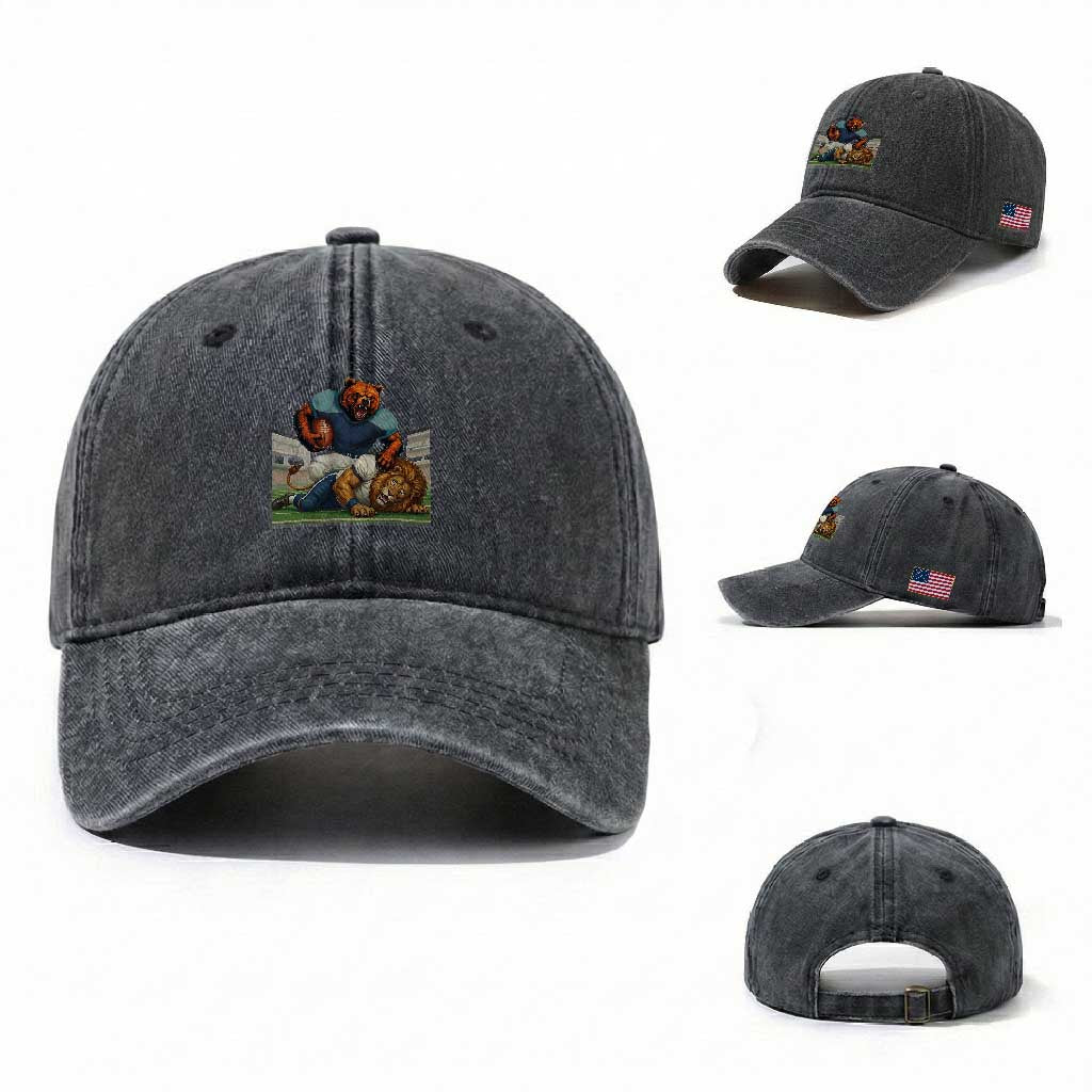 Football Rival Gift Washed Cotton Baseball Cap Fierce Br Defeating Lio TS12 Washed Cap Universal Fit Dark Gray Print Your Wear