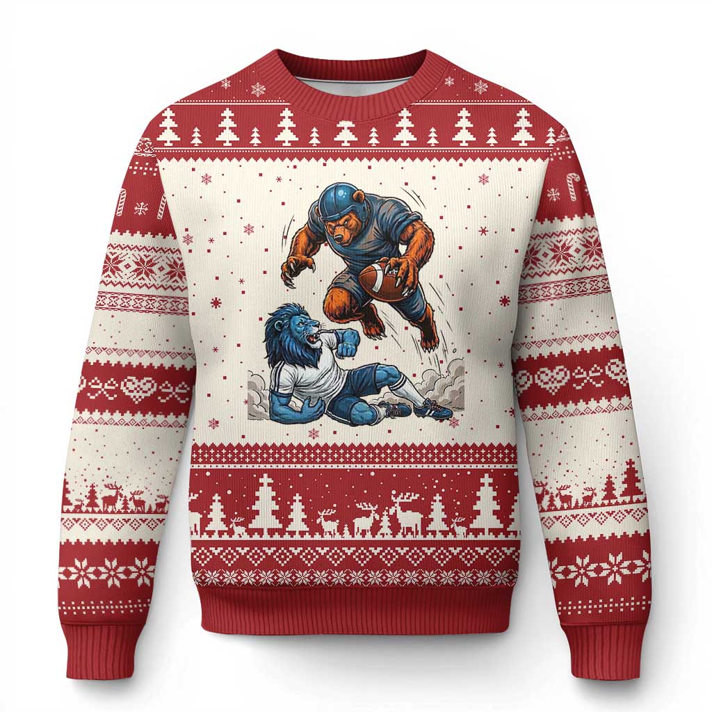 Fierce Br Defeating Lio Ugly Christmas Sweater Gift For Football Lovers TS12 Beige Red Print Your Wear
